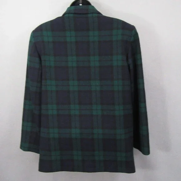 Braebrook Womens Blazer Jacket 4P Petite Green Blue Tweed Vintage Plaid - Picture 4 of 14